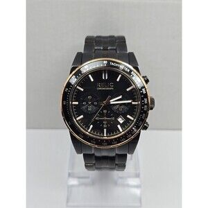 Relic ZR66031 Chronograph Black Stainless Quartz Tachymeter Date 50M New Battery